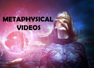 A woman in a blue jacket stands with her right hand palm up. The wind has draped her hair over her face, and an energy orb with white energy comes floats above her open hand. The words in black read Metaphysical Videos