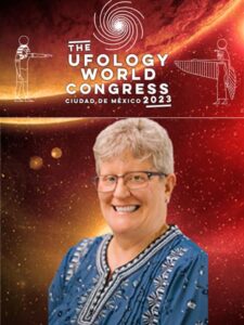 An orange sky background with The Ufology World Congress - Cuidad de Mexico 2023 at the top with a picture of Jan Toomer at the bottom.