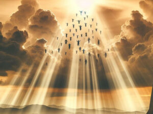 A sky view of people rising up - possible rapture.